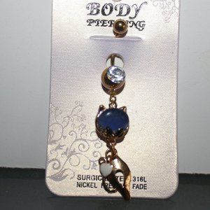 Gold & Blue Cat Belly Ring Surgical Steel 316L